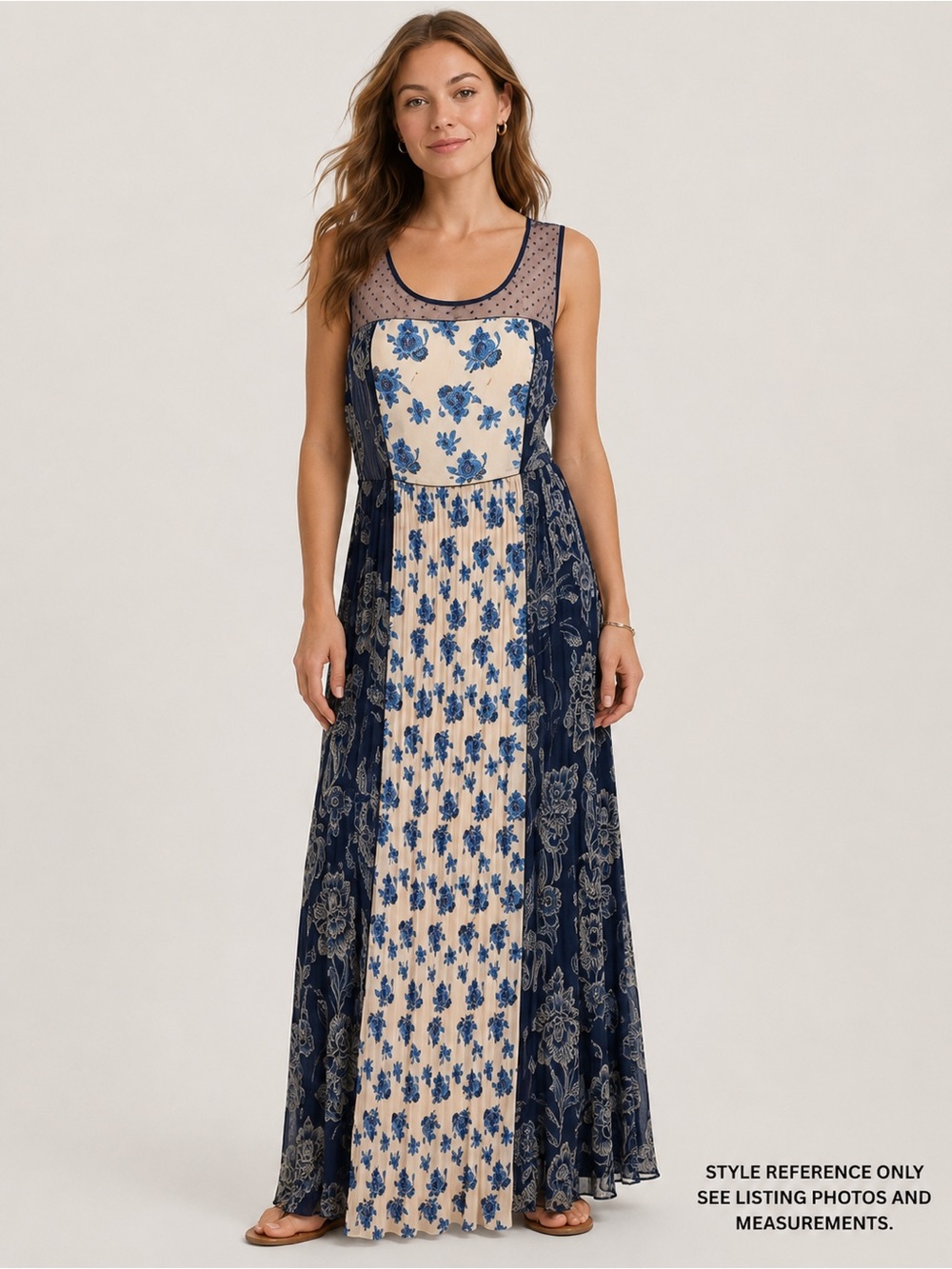 Sundance Blue Cream Floral Mesh‎ Maxi Dress Size 6